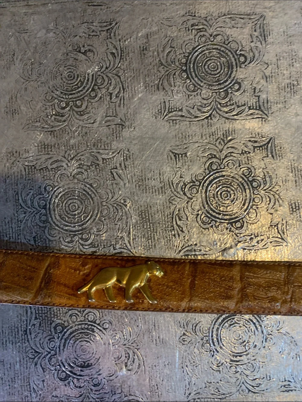 Vintage Leather Belt with Gold Animals